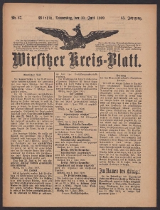 Wirsitzer Kreis-Blatt: herausgegeben vom K&ouml;niglichen Landraths-Amte 1909.06.10 Jg.65 Nr67
