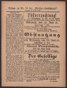 Beilage zu Nr.72 des &bdquo;Wirsitzer Kreisblattes&rdquo; 1909.06.22