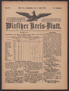 Wirsitzer Kreis-Blatt: herausgegeben vom K&ouml;niglichen Landraths-Amte 1909.07.03 Jg.65 Nr77