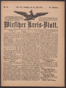 Wirsitzer Kreis-Blatt: herausgegeben vom K&ouml;niglichen Landraths-Amte 1909.07.20 Jg.65 Nr84