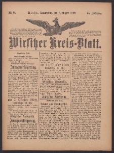 Wirsitzer Kreis-Blatt: herausgegeben vom K&ouml;niglichen Landraths-Amte 1909.08.05 Jg.65 Nr91
