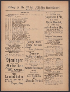 Beilage zu Nr.92 des &bdquo;Wirsitzer Kreisblattes&rdquo; 1909.08.07