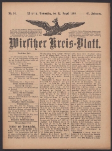 Wirsitzer Kreis-Blatt: herausgegeben vom K&ouml;niglichen Landraths-Amte 1909.08.12 Jg.65 Nr94