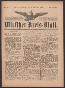 Wirsitzer Kreis-Blatt: herausgegeben vom K&ouml;niglichen Landraths-Amte 1909.09.28 Jg.65 Nr114