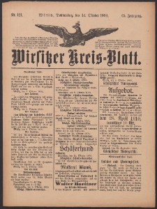 Wirsitzer Kreis-Blatt: herausgegeben vom K&ouml;niglichen Landraths-Amte 1909.10.14 Jg.65 Nr121