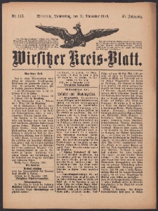 Wirsitzer Kreis-Blatt: herausgegeben vom K&ouml;niglichen Landraths-Amte 1909.11.11 Jg.65 Nr133