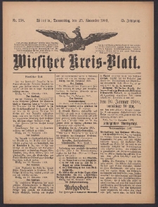 Wirsitzer Kreis-Blatt: herausgegeben vom K&ouml;niglichen Landraths-Amte 1909.11.25 Jg.65 Nr138