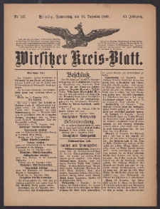 Wirsitzer Kreis-Blatt: herausgegeben vom K&ouml;niglichen Landraths-Amte 1909.12.16 Jg.65 Nr147