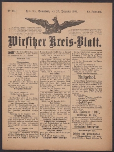 Wirsitzer Kreis-Blatt: herausgegeben vom K&ouml;niglichen Landraths-Amte 1909.12.25 Jg.65 Nr151