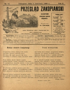 Przegląd Zakopiański : czasopismo poświęcone sprawom miejscowym. 1900.04.05 R.2 Nr14