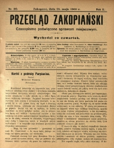 Przegląd Zakopiański : czasopismo poświęcone sprawom miejscowym. 1900.05.18 R.2 Nr20