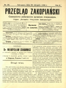 Przegląd Zakopiański : czasopismo poświęcone sprawom miejscowym. Organ "Związku Przyjaciół Zakopanego" 1900.08.30 R.2 Nr35