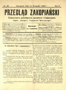 Przegląd Zakopiański : czasopismo poświęcone sprawom miejscowym. Organ "Związku Przyjaciół Zakopanego" 1900.11.15 R.2 Nr46