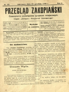 Przegląd Zakopiański : czasopismo poświęcone sprawom miejscowym. Organ "Związku Przyjaci&oacute;ł Zakopanego" 1900.12.27 R.2 Nr52