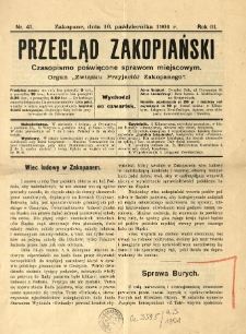 Przegląd Zakopiański : czasopismo poświęcone sprawom miejscowym. Organ "Związku Przyjaciół Zakopanego" 1901.10.10 R.3 Nr41