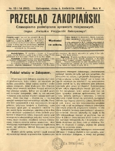 Przegląd Zakopiański : czasopismo poświęcone sprawom miejscowym. Organ "Związku Przyjaciół Zakopanego" 1903.04.04 R.5 Nr13-14