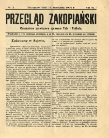Przegląd Zakopiański : czasopismo poświęcone sprawom Tatr i Podhala 1904.11.15 R.6 Nr2