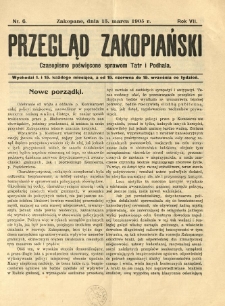 Przegląd Zakopiański : czasopismo poświęcone sprawom Tatr i Podhala 1905.03.15 R.7 Nr6