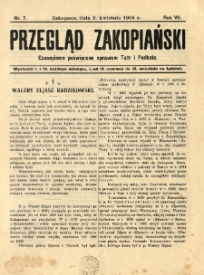 Przegląd Zakopiański : czasopismo poświęcone sprawom Tatr i Podhala 1905.04.01 R.7 Nr7