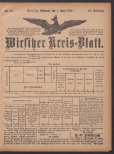 Wirsitzer Kreis-Blatt: herausgegeben vom Königlichen Landraths-Amte 1908.04.01 Jg.64 Nr27