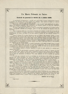 Un Musée Polonais en Suisse. Extrait du journal le Siecle du 1 Juillet 1869
