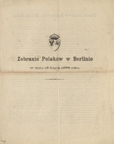 Zebranie Polaków w Berlinie w dniu 19 Lipca 1878 roku