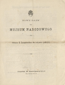 Nowe dary dla Muzeum Narodowego : odezwa T. Lenartowicza do artystów polskich