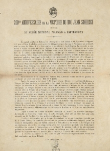 200me anniversaire de la victoire du roi Jean Sobieski célébré au Mesée National Polonais à Rapperswyl