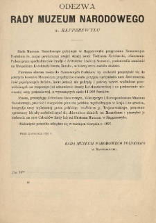 Odezwa Rady Muzeum Narodowego w Rapperswylu