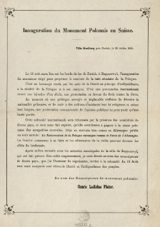 Inauguration du Monument Polonais en Suisse