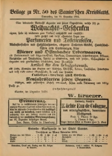 Beilage zur Nr.50 des Samterchen Kreisblatts = Dodatek do Nr.50 dziennika powiatowego Szamotulskiego 1874.12.10 Jg.[20]