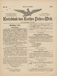 Kreisblatt des Kreises Posen-West 1914.10.22 Jg.26 Nr64