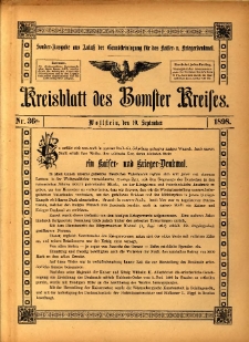 Kreisblatt des Bomster Kreises: Sonder-Ausgabe aus Anlak der Grundsteinlegung für das kaiser- u. kriegerdenkmal. 1898.09.10 No.36a