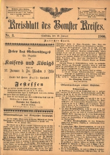 Kreisblatt des Bomster Kreises 1900.01.19 No.3