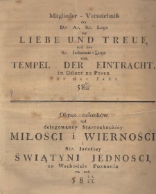 Mitgliederverzeichniss der Deputirten Alt Schottischen Loge Liebe und Treue, und der St. Johannis-Loge zum der Tempel Eintracht im Orient zu Posen für das Jahr 5821/22