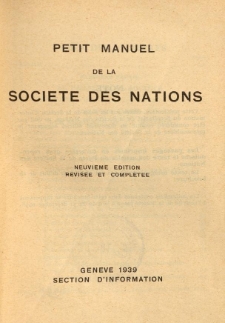 Petit Manuel de la Societe Des Nations