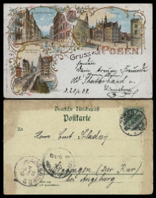 Gruss aus Posen. Naumann-Strasse. Stadthaus. Wallischei-Brücke. Breite-Strasse.