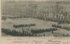 Gruss aus Posen. Parade auf dem Wilhelmsplatz. Landschaft. Kommandantur.