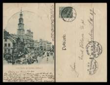 Gruss aus Posen. Alter Markt mit Rathaus (Südseite).