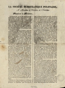 La Soci&eacute;t&eacute; D&eacute;mocratique Polonaise, &agrave; Monsieur le Ministre de l'Interieur