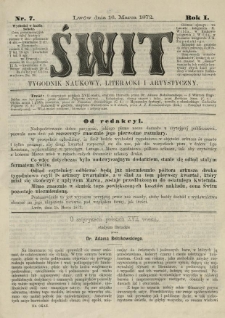 Świt : tygodnik naukowy, literacki i artystyczny. 1872.03.16 R.1 Nr7
