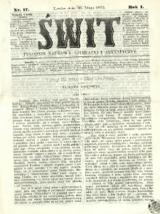 Świt : tygodnik naukowy, literacki i artystyczny. 1872.05.25 R.1 Nr17