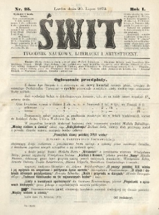 Świt : tygodnik naukowy, literacki i artystyczny. 1872.07.20 R.1 Nr25