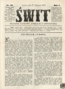 Świt : tygodnik naukowy, literacki i artystyczny. 1872.08.17 R.1 Nr29