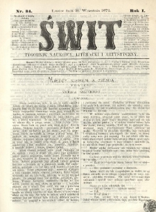 Świt : tygodnik naukowy, literacki i artystyczny. 1872.09.21 R.1 Nr34