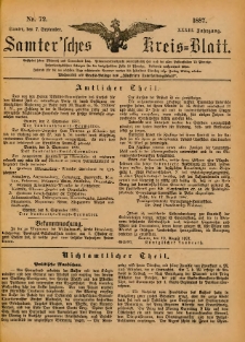 Samtersches Kreis-Blatt = Dziennik Powiatu Szamotulskiego 1887.09.07 Jg.33 Nr72