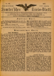 Samtersches Kreis-Blatt = Dziennik Powiatu Szamotulskiego 1887.11.16 Jg.33 Nr92