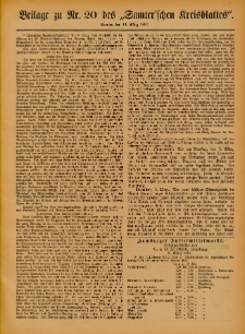 Beilage zu Nr.20 des Samterschen Kreisblattes = Dodatek do Nr.20 dziennika powiatowego Szamotulskiego 1891.03.11 Jg.37