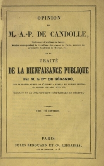 Opinion de M. A.-P. Candolle [...] sur le Trait&eacute; de la bienfaisance publique