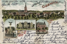 Gruss aus Czempin. Denkmal. Schloss. Kaiserl. Postamt.